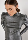 Metallic Foil Ruched Shoulder Top, Silver, large
