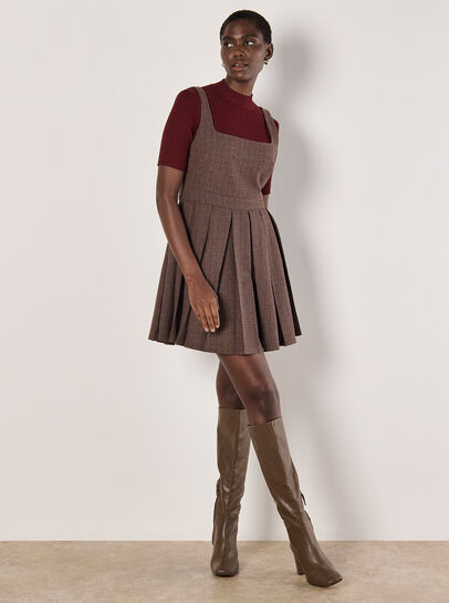 Check Pleated Skater Mini Dress