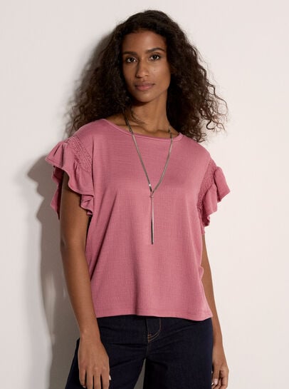 Ruffle Sleeve Textured T-Shirt