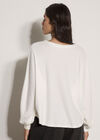 Waffle Knit Button Neck Top, Cream, large