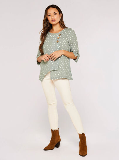 Irregular Spot Asymmetric Wrap Top