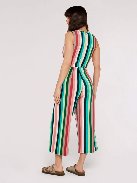 Multi-stripe Tie Waist Jumpsuit, Green, large