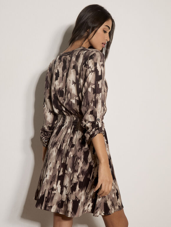 Abstract Print Utility Mini Dress, Black, large