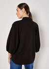 Seam Detail Puff Sleeve Shirt, Black, large