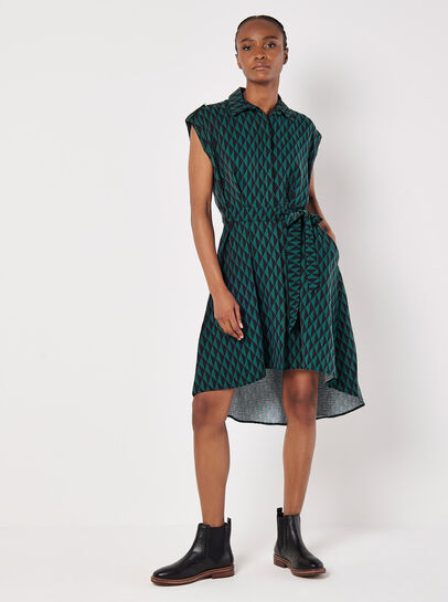 Geo Print Shirt Midi Dress