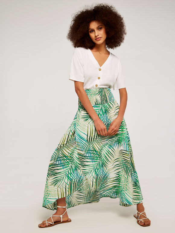 Tropical Leaf Wrap Skirt, Cream, large