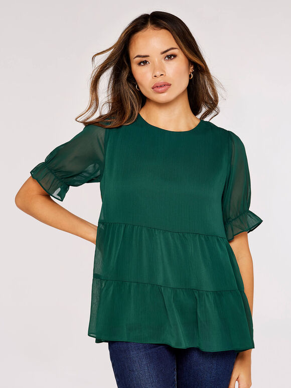 Recycled Crinkle Tiered Top, Green, large