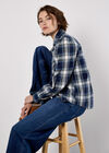 Washed Check Western Shirt, Blue, large