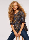 Paisley Billow Sleeve Top, Navy, large