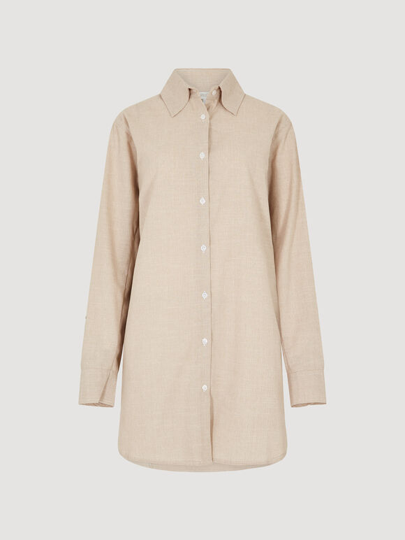 Lightweight Oversized Shirt Mini Dress, Stone, large