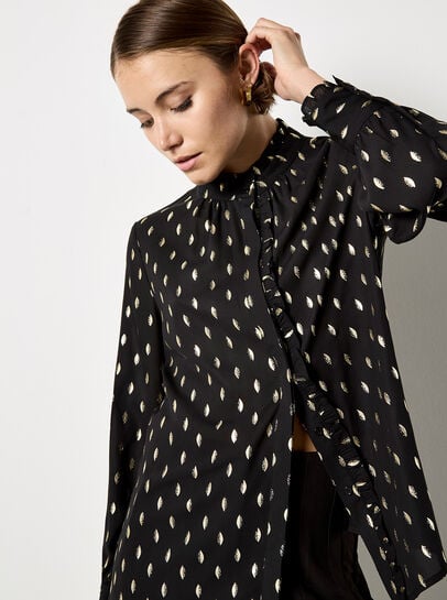 Gold Foil Ruffle Chiffon Blouse
