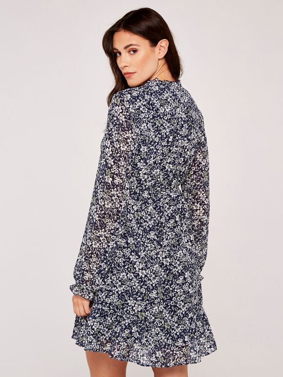 Graphic Daffodil Ruffle Dress, Navy, large