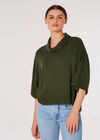 Oversized Cowl Neck Knitted Top, Green, large