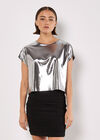 Foil Cropped T-Shirt, Dark Grey - Charcoal, large