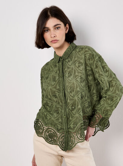 Textured Cotton Floral Crochet Blouse