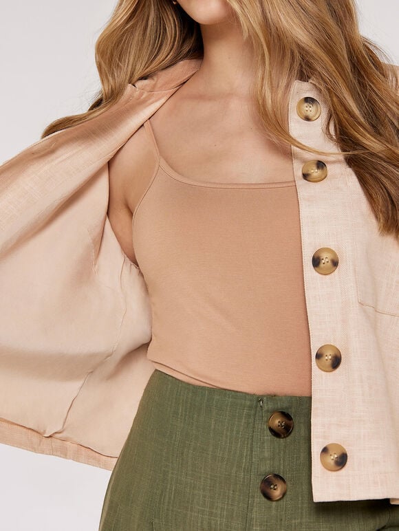 Linen Crop Jacket, Stone, large