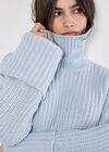 Chunky Knit Roll Neck Jumper, Blue, large