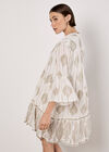Metallic Paisley Tiered Tunic Mini Dress, Cream, large