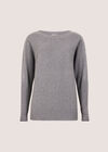 Diamante Embellished Ribbed Jumper, Grey, large