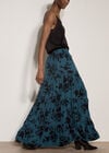 Floral Silhouette Crepe Maxi Skirt, Teal, large