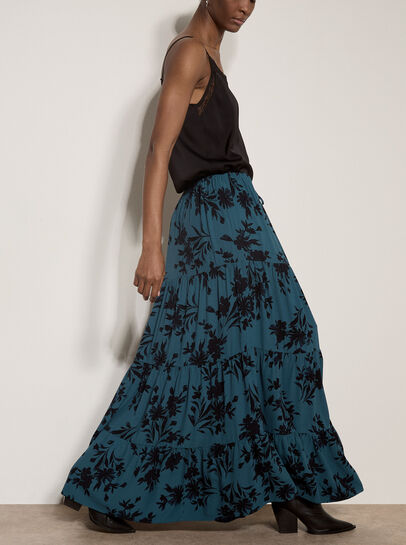 Floral Silhouette Crepe Maxi Skirt