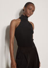 Roll Neck Knitted Tank Top, Black, large