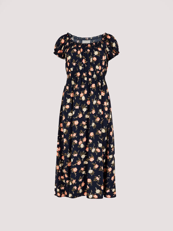 Vintage Rose Midi Dress, Navy, large