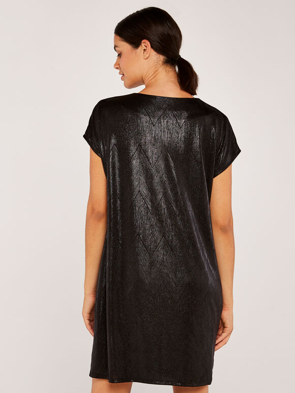 Chevron Foil T-Shirt Dress, Black, large