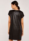 Chevron Foil T-Shirt Dress, Black, large