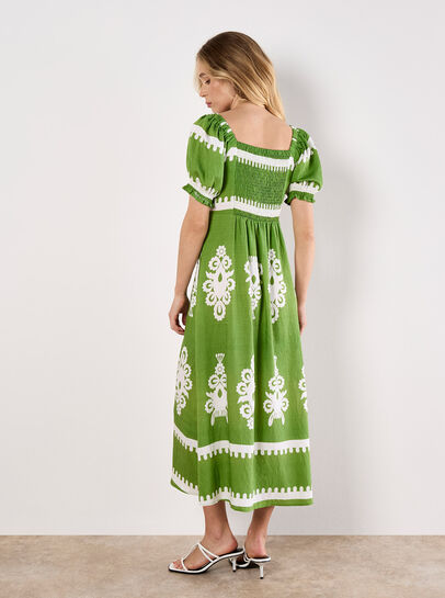 Folk Floral Print Midi Dress