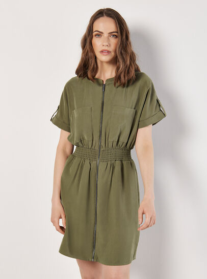 Zip-Down Utility Mini Dress