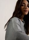Diamante Embellished Ribbed Jumper, Grey, large