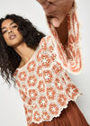 Crochet Hexagons Bell Sleeve Top, Coral, large