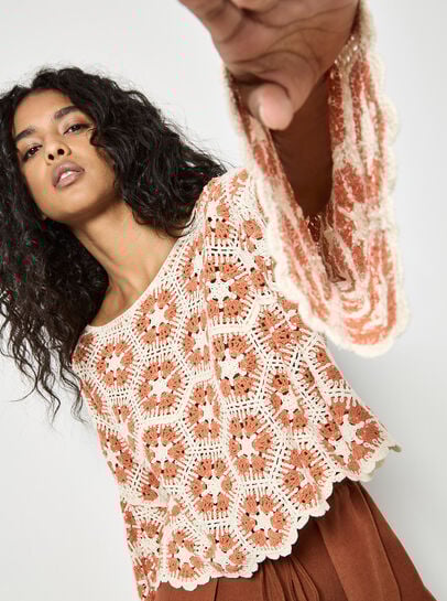 Crochet Hexagons Bell Sleeve Top