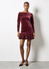 Velvet Bodycon Bubble Hem Mini Dress, Burgundy, large