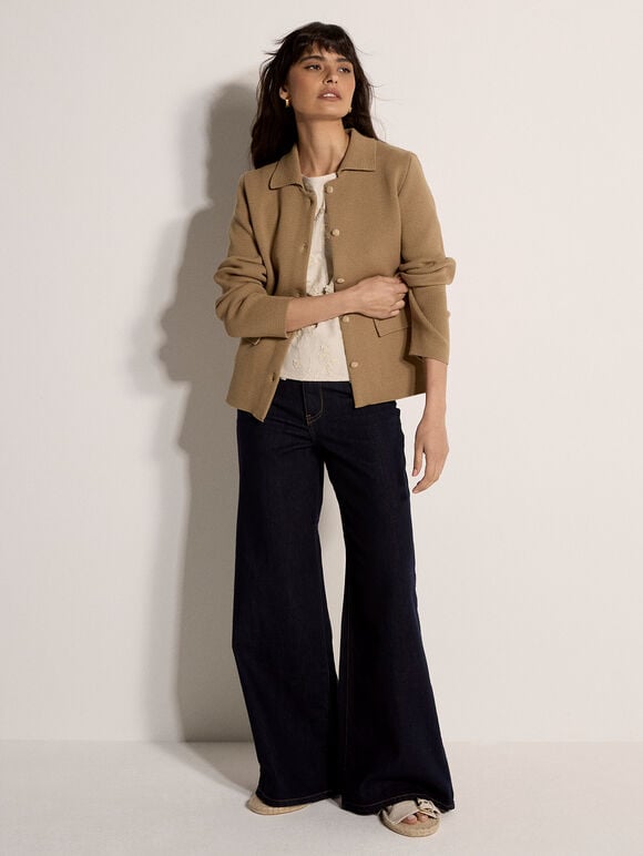 Cotton Knitted Jacket, Stone, large