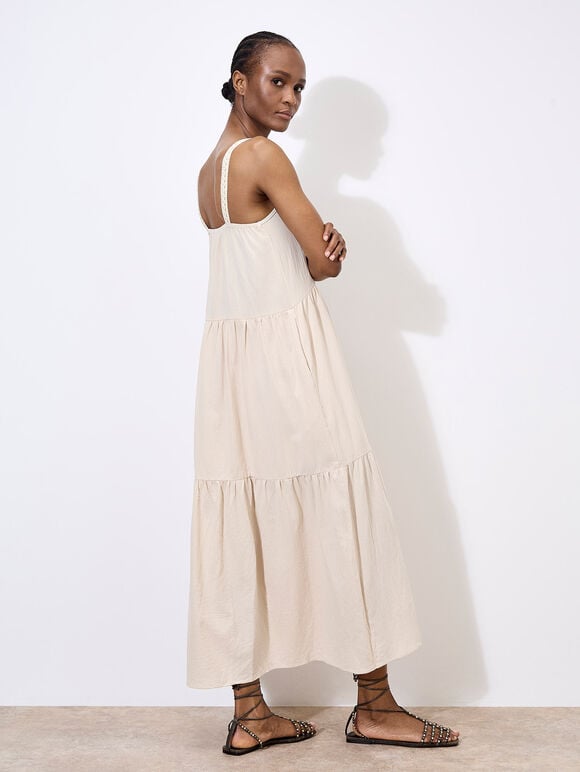 Bead Embellished Cotton Midaxi Dress, Stone, large