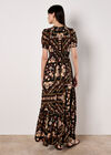 Scarf Print Smocked Maxi Dress, Black, large