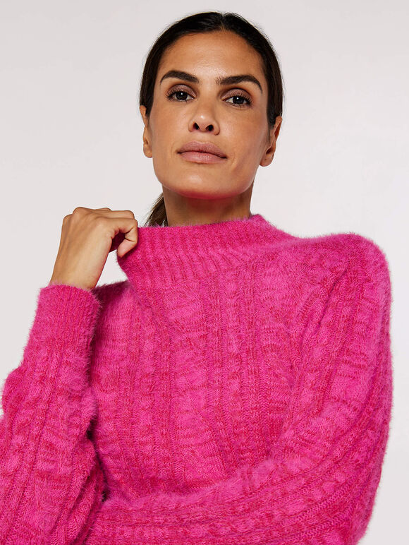 Aran Fuzzy Jumper, Pink, large