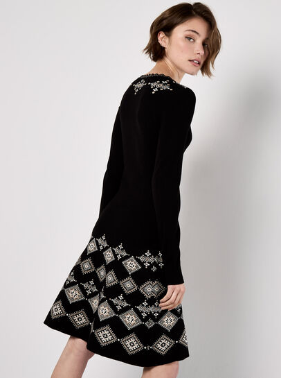 Diamond Border Snood Knitted Mini Dress