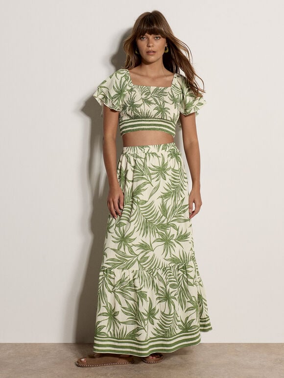 Palm Print Crop Top, Cream, large
