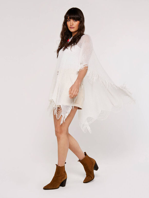 Ladder Back Festival Poncho, Cream, large