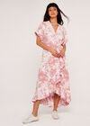 Leaf Print Wrap Dress, Pink, large