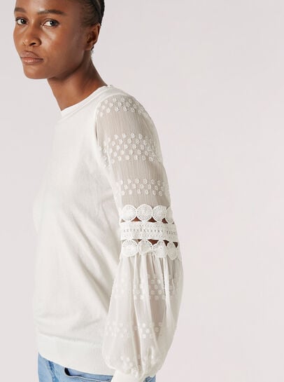 Contrast Chiffon Sleeves Jumper