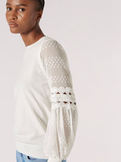 Contrast Crochet Sleeves Jumper