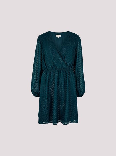 Chevron Shimmer Wrap Mini Dress