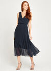 Chiffon Plisse Midi Dress, Navy, large