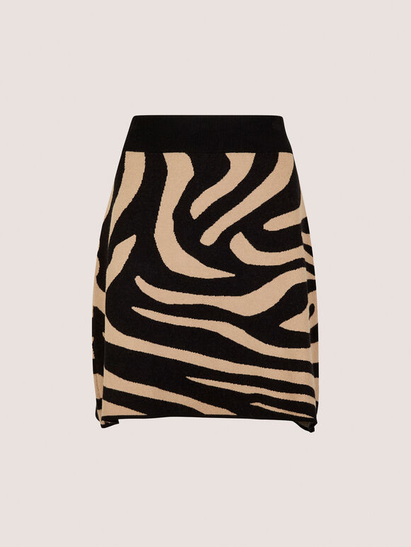 Zebra Knitted A-Line Skirt, Black, large