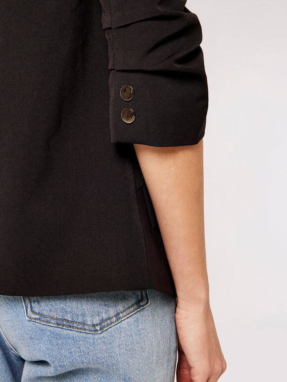 Open Rushed Sleeve Blazer, Black, large