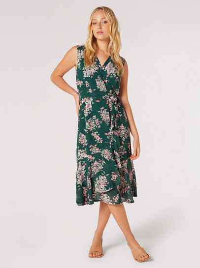 Floral Chiffon Wrap Midi Dress